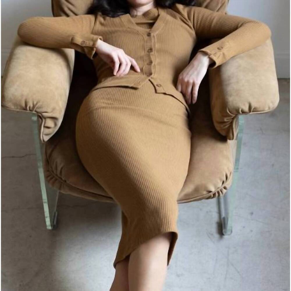 NEW PARI DESAI cassatt ribbed knit cardigan in camel